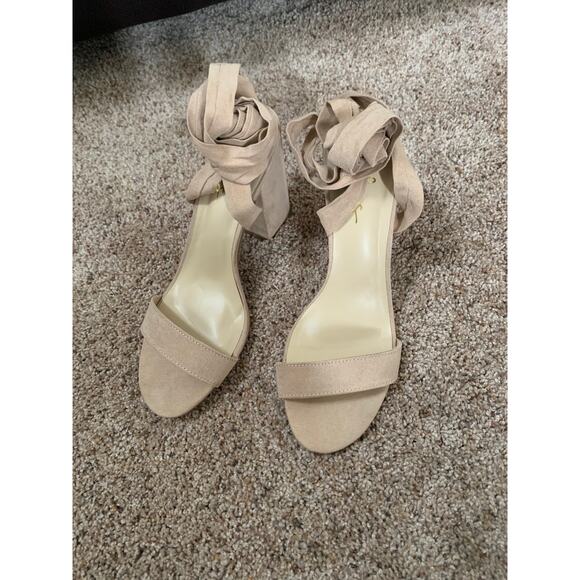 Lulus Alta Light Nude Suede Lace-Up Heel 4 inches Women's Size 11 - Picture 8 of 11
